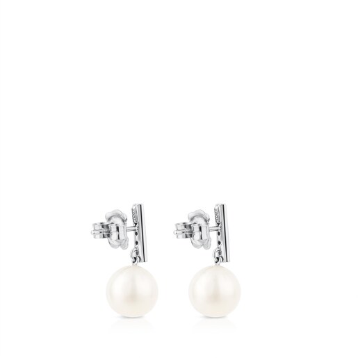 Aretes oro blanco con diamantes y perla Les Classiques