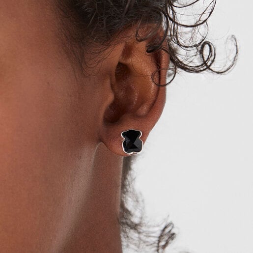 Silver TOUS Color Earrings with faceted onyx