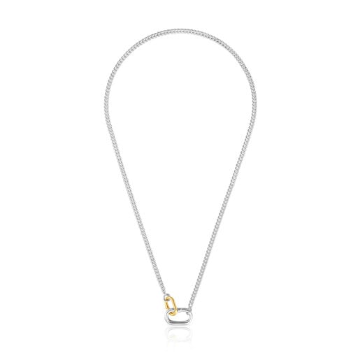 Short silver Necklace with two-tone rings Hold Oval | TOUS