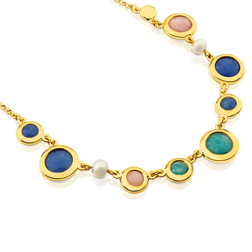 Кольцо Alecia из Серебра с Позолотой с Амазонитом, Розовым Опалом, Кварцем, Дюмортьеритом, Жемчугом