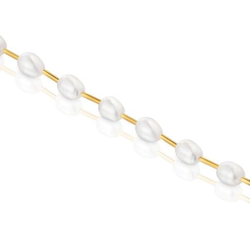 Bracelet tube en argent plaqué or 18 ct et perles de culture Gloss