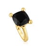 Anello medio in argento placcato oro 18 kt e onice Color Black