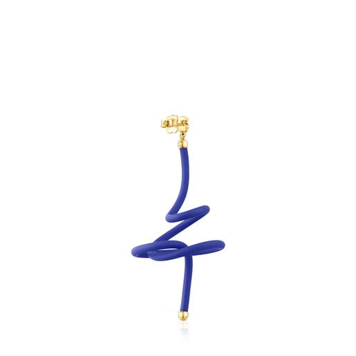 Orecchino sciolto a spirale orsetto blu con placcatura in oro 18 kt su argento TOUS St. Tropez Caucho