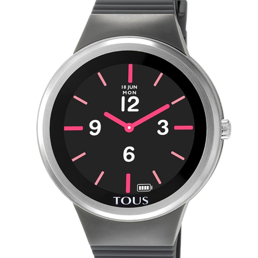 Montre Rond Connect en acier avec bracelet en silicone gris