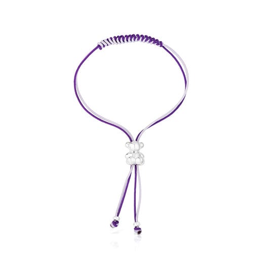Bold Bear Bracelet with lilac and mauve cord and a silver bear | TOUS