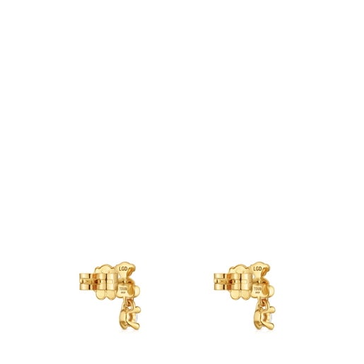 Aretes oso con baño de oro 18 kt sobre plata y diamantes creados en laboratorio Bold Bear LGD