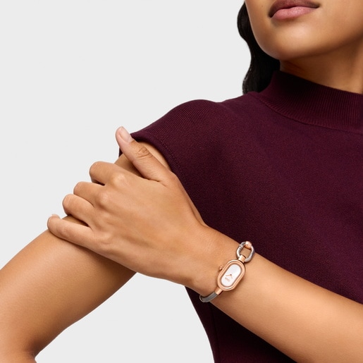 Reloj analógico/digital con brazalete de acero y acero rosado TOUS Hold Oval