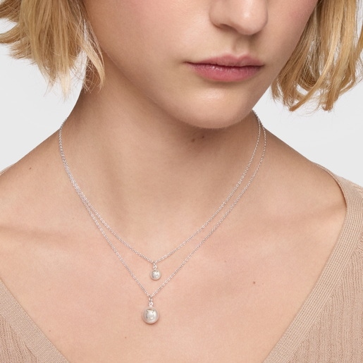 عِقد قصير من الفضة واللؤلؤ المستنبت في المياه العذبة مقاس 6.5 مم من تشكيلة TOUS Icon Pearl