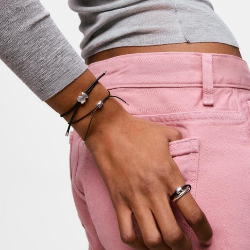 Pulsera oso de plata y caucho 12 mm Bold Motif