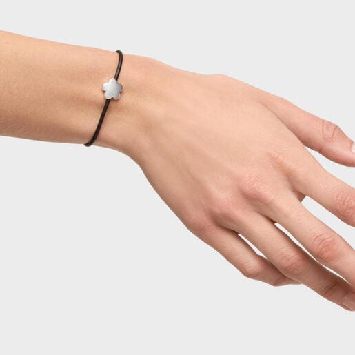 Pulsera flor de plata y caucho 12 mm Bold Motif