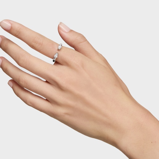 Platinum, black steel and lab-grown diamonds Open ring TOUS Mesh LGD