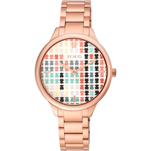 Montre Tartan multicolore en acier IP rosé