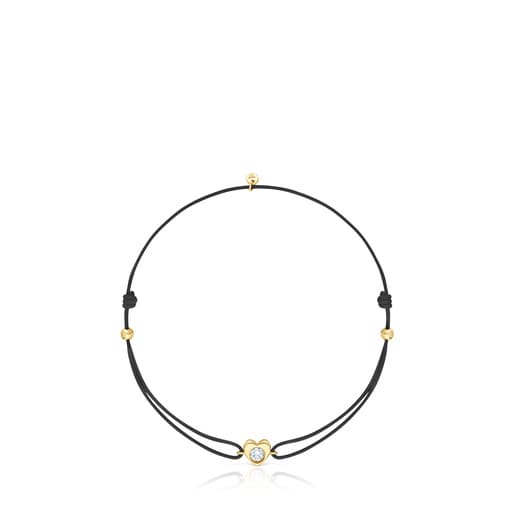 Gold Bracelet with laboratory-grown diamond and black nylon TOUS Lili