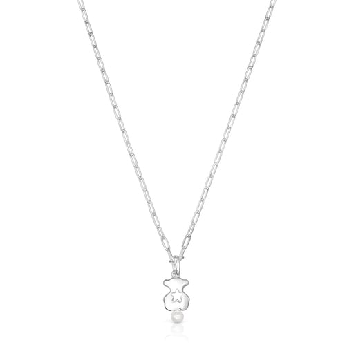 Silver Magic Nature bear Necklace with pearl | TOUS