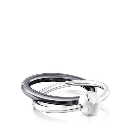 Silver and dark silver Plump Double ring | TOUS