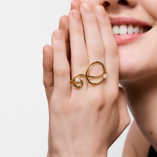 Anillo abierto con baño de oro 18 kt sobre plata y diamantes creados en laboratorio Lio LGD