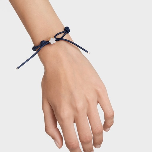 シルバーのフラワーモチーフが付いたブルーの伸縮性ブレスレット Sweet Dolls