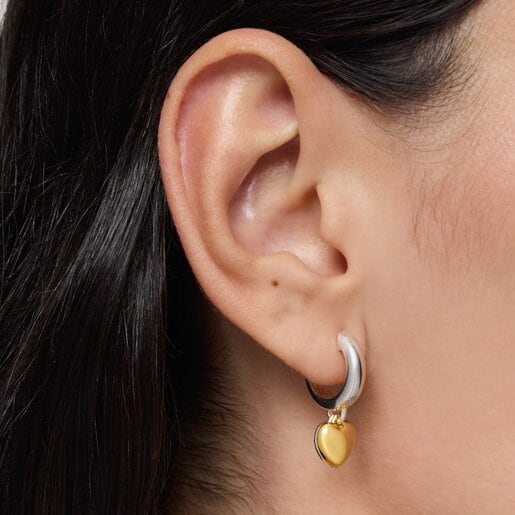 Pendientes aro bicolor con motivo doble corazón TOUS Flechazo