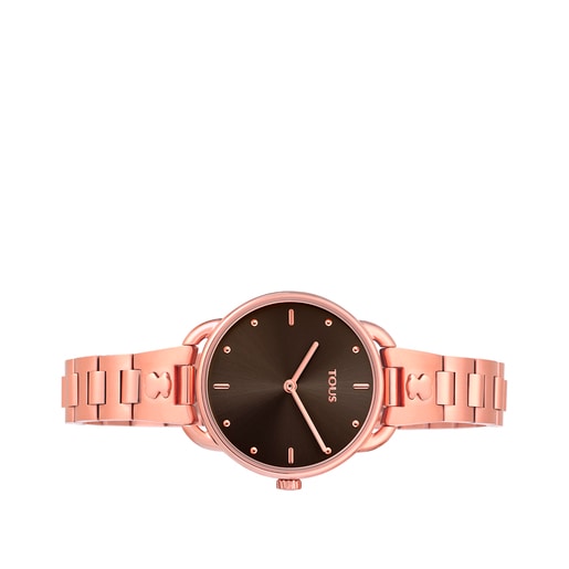 Náramkové hodinky Let z IP oceli v růžové barvě s černým ciferníkem
