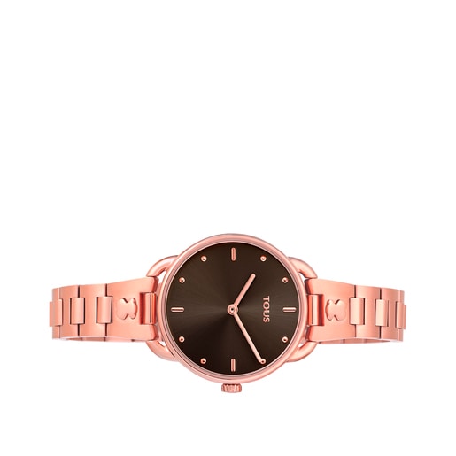 Rose-colored IP steel Let Bracelet Watch with black dial