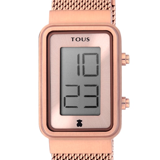 Reloj digital Digisquared Mesh de acero IP rosado