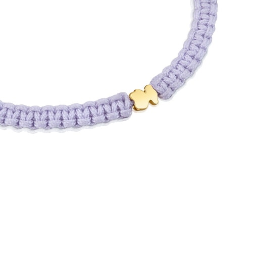 Pulsera oso con baño de oro 18 kt sobre plata y nylon malva TOUS Motivos
