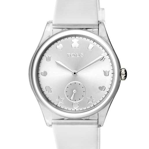 Uhr Free Fresh aus Stahl und Polycarbonat mit weißem Silikon-Armband