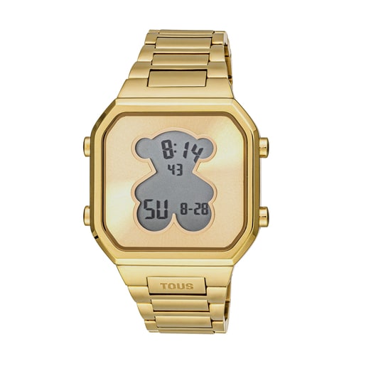 Reloj digital con brazalete de acero IPG dorado D-BEAR