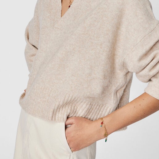 ブレスレット  TOUS Good Vibes  ６モチーフ  イエローゴールドコーティング　天然石