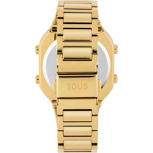 Digitální hodinky s náramkem z oceli IPG ve zlaté barvě a pouzdrem s LED diodami D-BEAR
