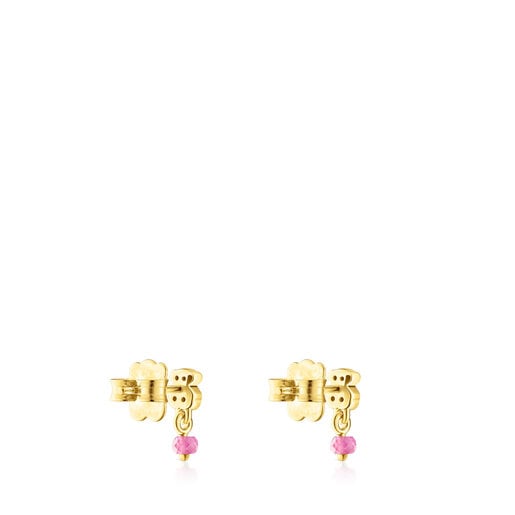 Aros con baño de oro 18 kt sobre plata con oso de cromodiópsidos y rubí TOUS New Motif