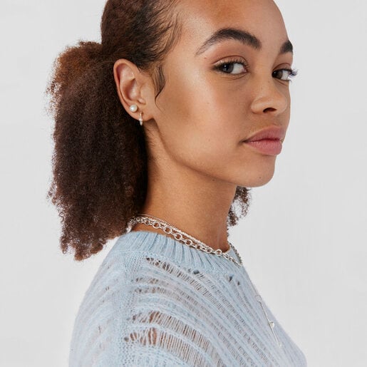 עגילי שני חלקים Tsuri מכסף בשילוב פנינים מתורבתות