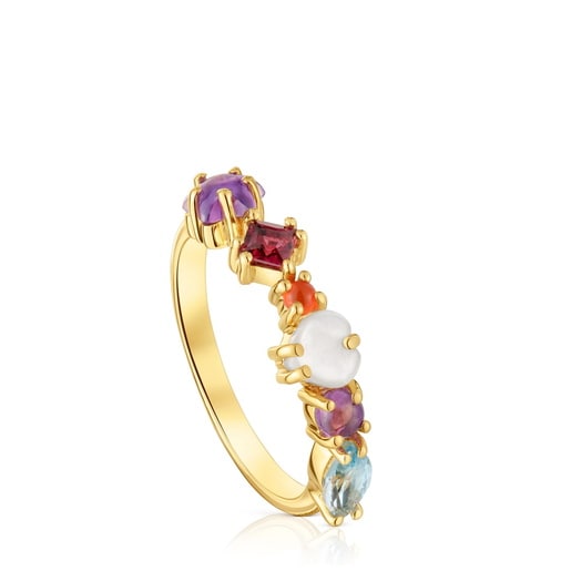 Bague en argent plaqué or 18 ct et motifs en pierres précieuses petite Sugar Party