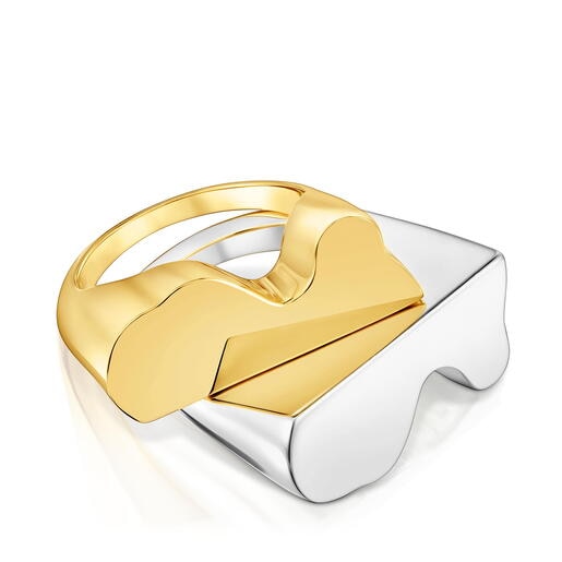 مجموعة خواتم مُرصّعة بحلية على شكل دبدوب بدرجتَي لون من تشكيلة TOUS 1954