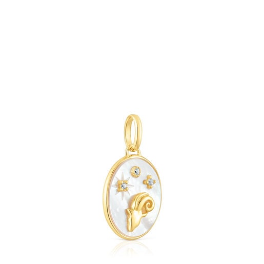 Pendente Ariete in argento vermeil con madreperla e topazi TOUS Horoscope