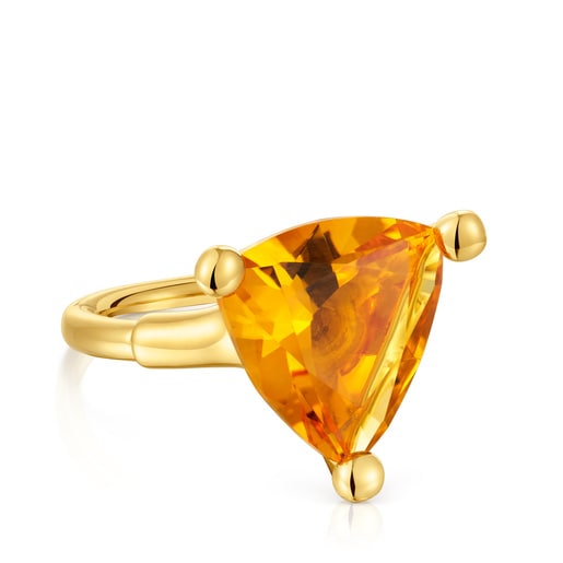 Bague en argent plaqué or 18 ct et citrine créée en laboratoire grande TOUS Color Lab