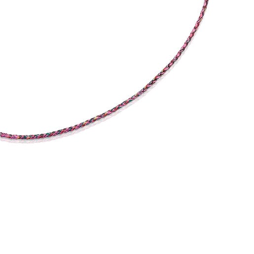 Růžovo-červený Náhrdelník ze splétaného vlákna se sponou z pozlaceného stříbra Efecttous