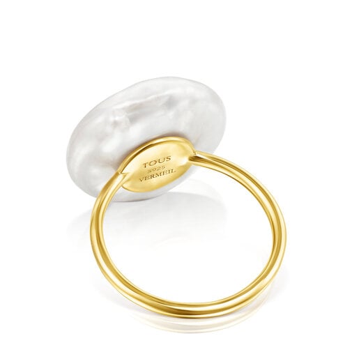 Silver Vermeil Nenufar petal Ring with Pearl