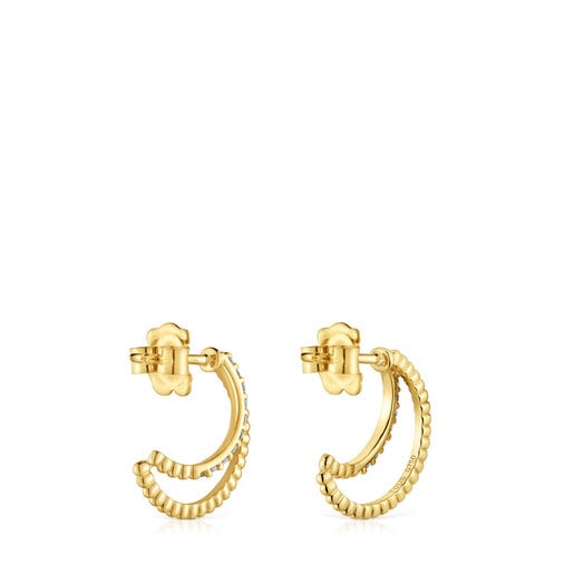 Κοντά διπλά σκουλαρίκια-κρίκοι Les Classiques από χρυσό με διαμάντια