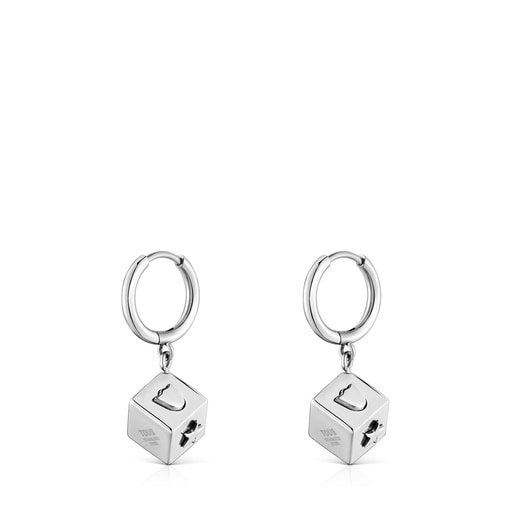 Steel Hoop earrings with cube charm TOUS Charming