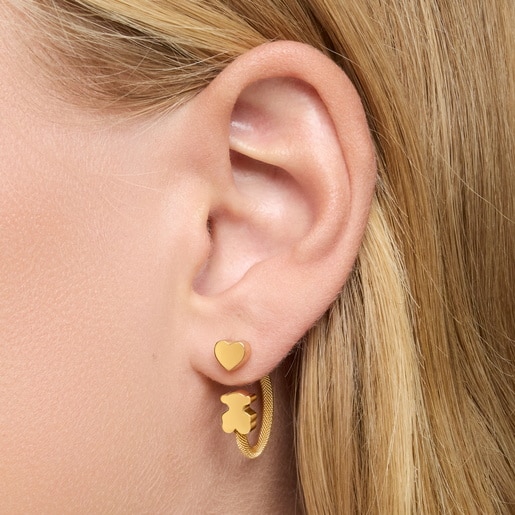 18ktゴールドコーティング・シルバーにモチーフを添えたフープピアス Icon Mesh