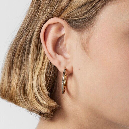 Large Nocturne disc Earrings in Silver Vermeil with Diamonds