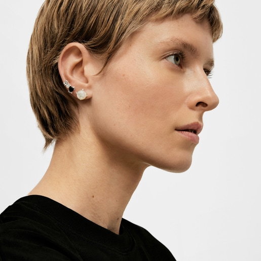 Silver Color Pills Earrings with mother-of-pearl