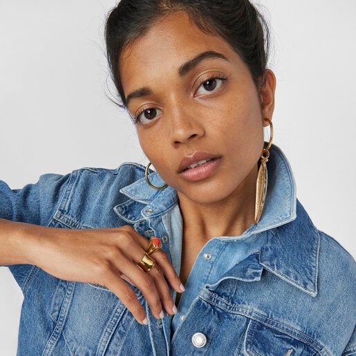 Anillo Cocktail con baño de oro 18 kt sobre plata y glass naranja