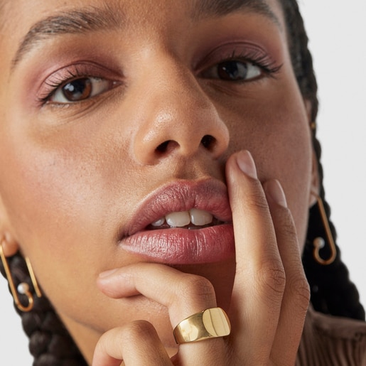 ゴールドコーティングシルバーのオーバル印章リング TOUS Basics