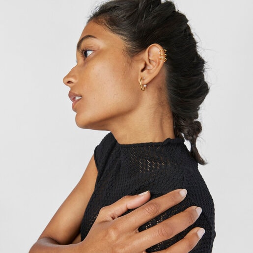 Aretes pequeños Batala con baño de oro 18 kt sobre plata con Perla