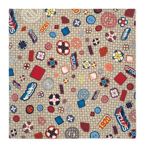 Beige Logogram Patch Scarf | TOUS