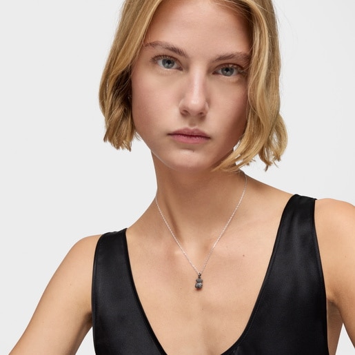 Diamond dark silver Bear pendant Bold Bear