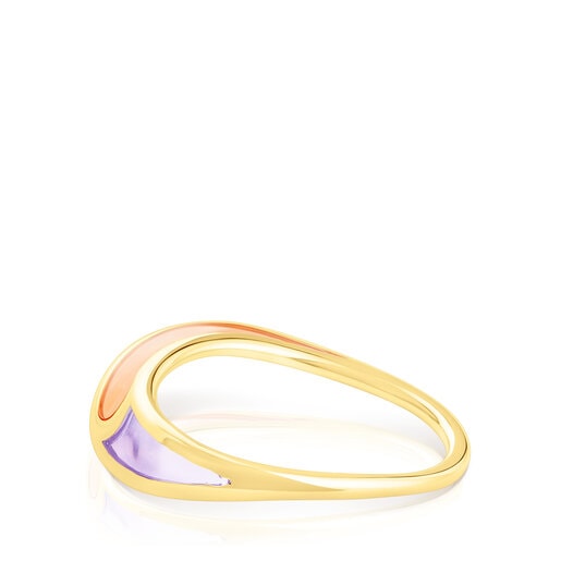 Gregal ring in silver vermeil with lilac and orange enamel