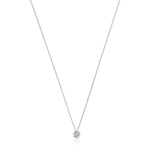 Collier rosace en or blanc et diamants 0,10 ct court Les Classiques